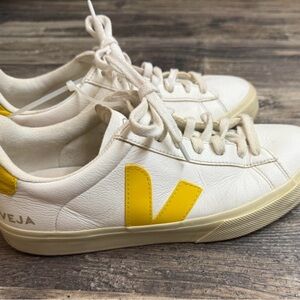Veja White Sneakers with Yellow V Accent